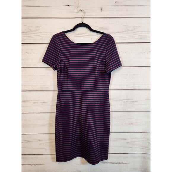 Banana Republic Womens Navy Red Striped Short Sleeve Pencil Midi Dress Size 12P‎ - Picture 1 of 6
